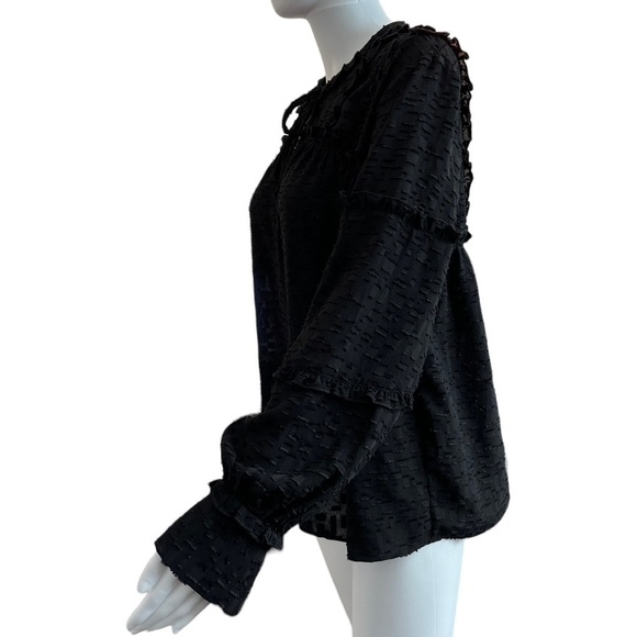 IRO Blouse Women's Size 34/US 4 Black Keyhole Neckline Long Sleeves with button - Picture 6 of 16